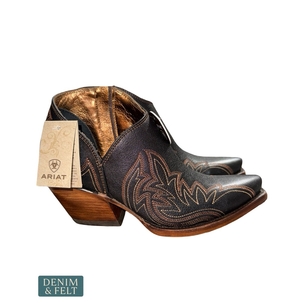 NEW Ariat Jolene Cash Black Leather Western Booties Zip Snip‎ Toe Stacked Heel - Picture 10 of 13